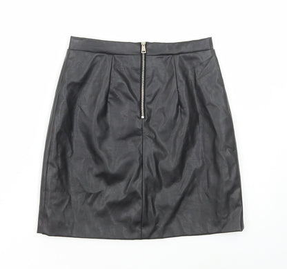 River Island Womens Black Polyester A-Line Skirt Size 8 Zip
