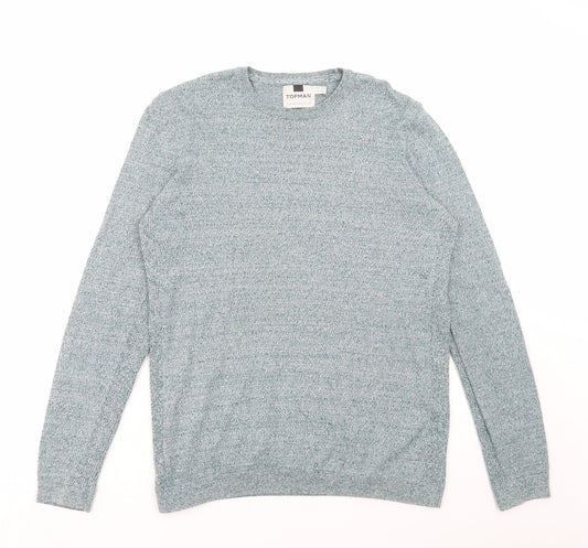 Topman Mens Green Round Neck Cotton Pullover Jumper Size M