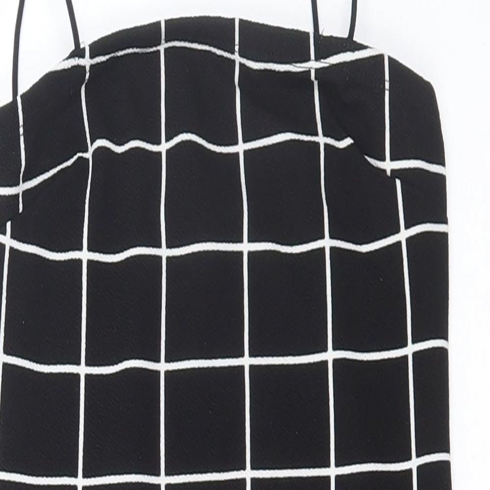 SheIn Womens Black Check Polyester Bodycon Size XS Square Neck Pullover