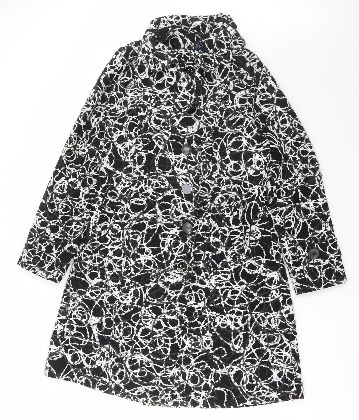 Poetic Sand Womens Black Geometric Overcoat Coat Size 12 Button