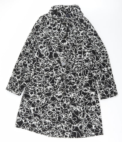 Poetic Sand Womens Black Geometric Overcoat Coat Size 12 Button