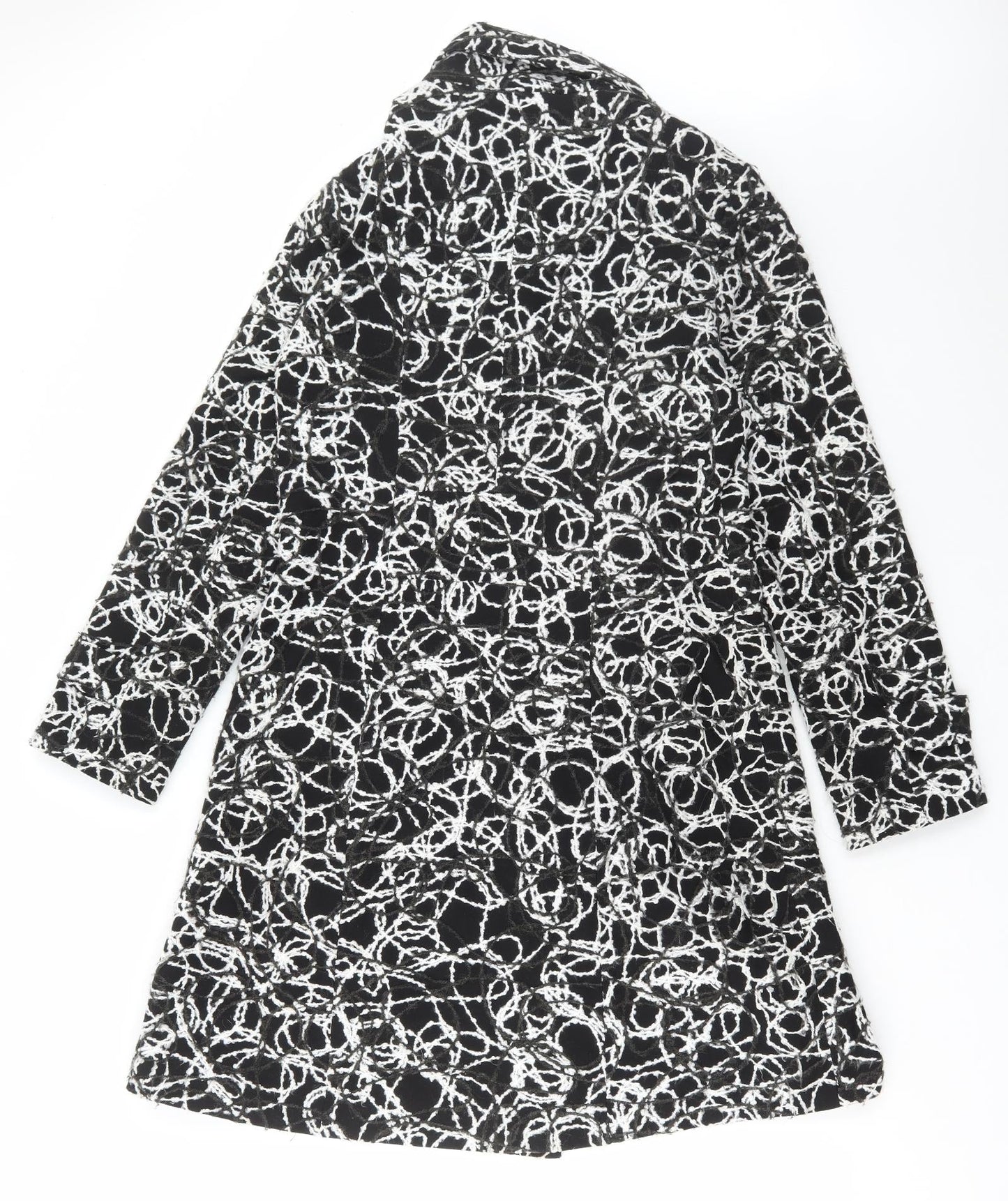 Poetic Sand Womens Black Geometric Overcoat Coat Size 12 Button