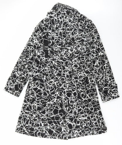 Poetic Sand Womens Black Geometric Overcoat Coat Size 12 Button