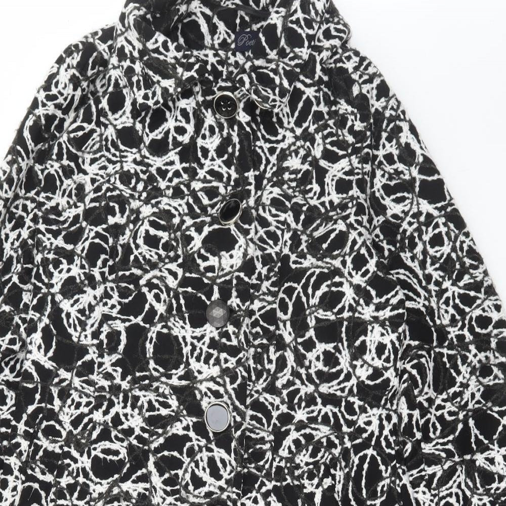 Poetic Sand Womens Black Geometric Overcoat Coat Size 12 Button