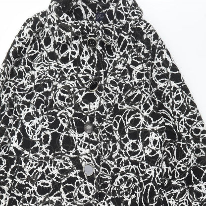 Poetic Sand Womens Black Geometric Overcoat Coat Size 12 Button