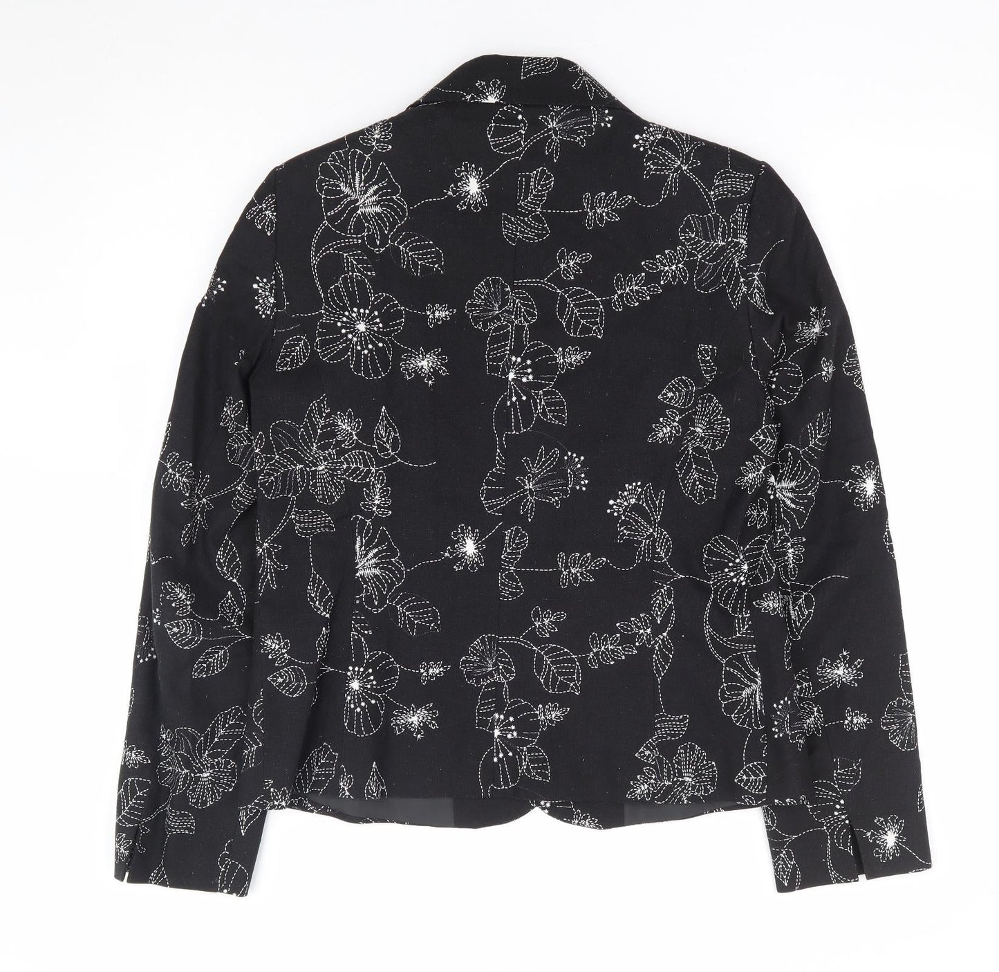 Vogue Womens Black Floral Viscose Jacket Blazer Size 10 - Embroidered