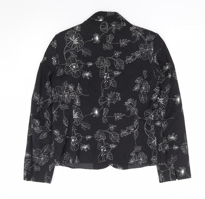 Vogue Womens Black Floral Viscose Jacket Blazer Size 10 - Embroidered