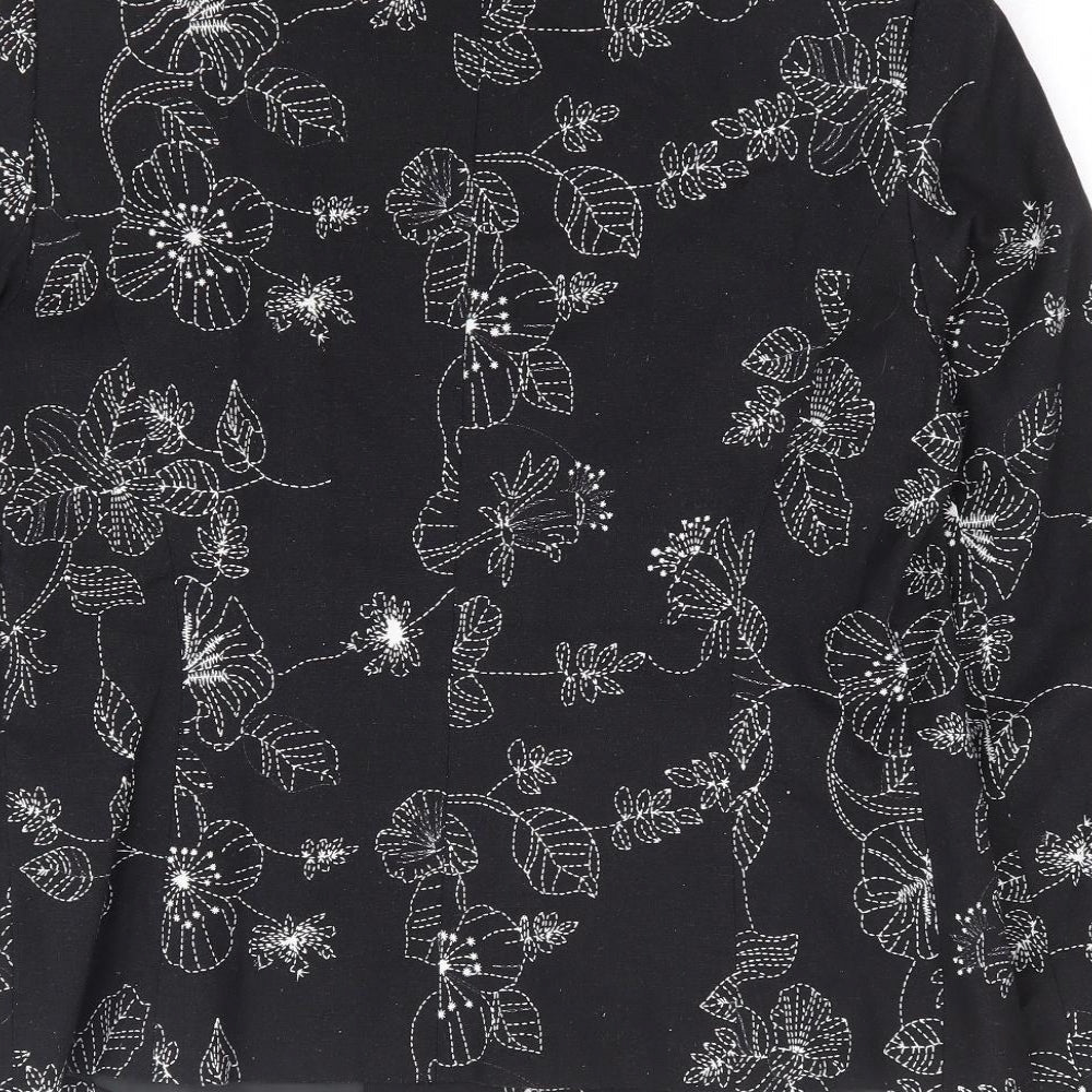 Vogue Womens Black Floral Viscose Jacket Blazer Size 10 - Embroidered