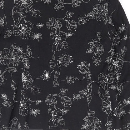 Vogue Womens Black Floral Viscose Jacket Blazer Size 10 - Embroidered