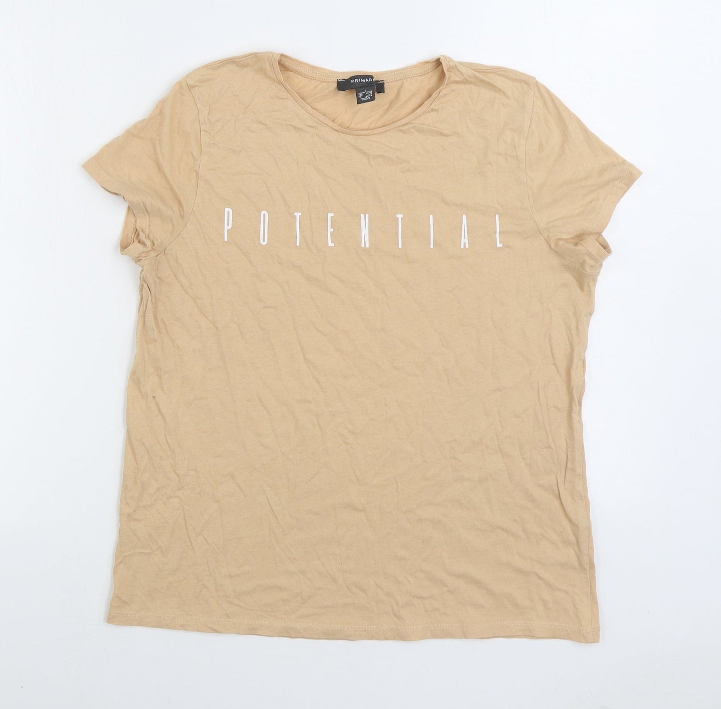 Primark Womens Orange 100% Cotton Basic T-Shirt Size 10 Round Neck - Potential