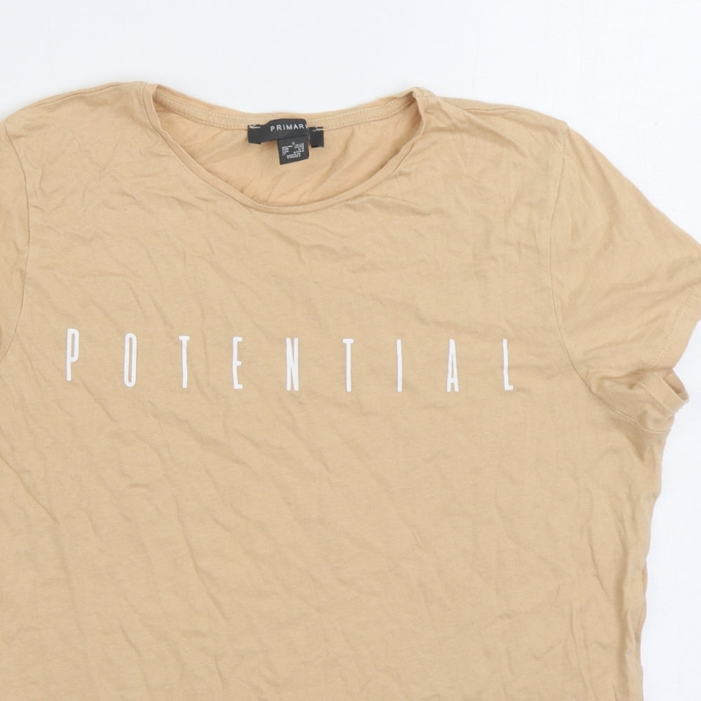 Primark Womens Orange 100% Cotton Basic T-Shirt Size 10 Round Neck - Potential