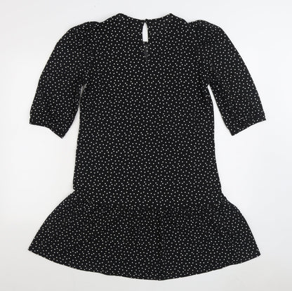 New Look Womens Black Polka Dot Polyester Fit & Flare Size 12 Round Neck Button