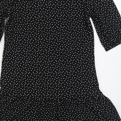 New Look Womens Black Polka Dot Polyester Fit & Flare Size 12 Round Neck Button