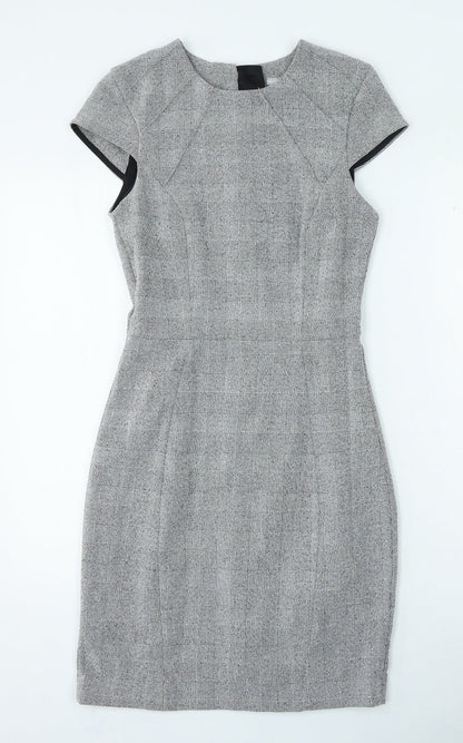 H&M Womens Grey Plaid Polyester Bodycon Size 4 Round Neck Zip