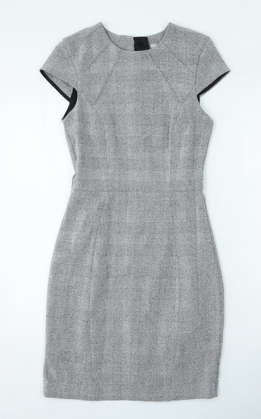 H&M Womens Grey Plaid Polyester Bodycon Size 4 Round Neck Zip