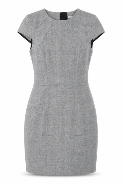 H&M Womens Grey Plaid Polyester Bodycon Size 4 Round Neck Zip