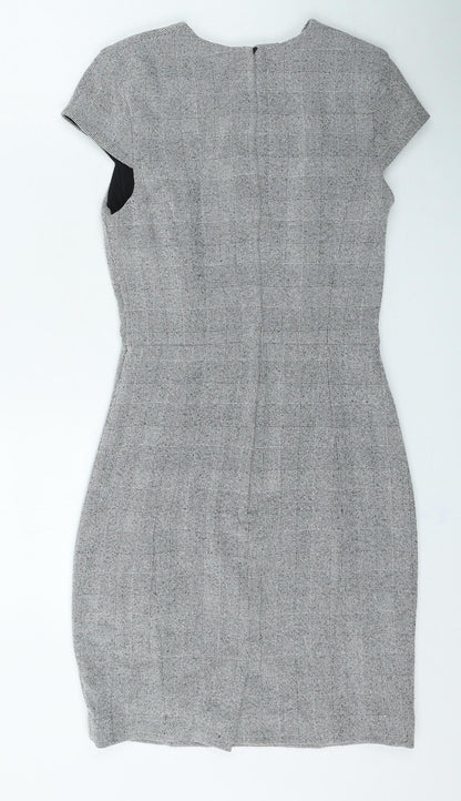 H&M Womens Grey Plaid Polyester Bodycon Size 4 Round Neck Zip
