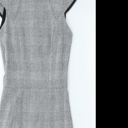 H&M Womens Grey Plaid Polyester Bodycon Size 4 Round Neck Zip