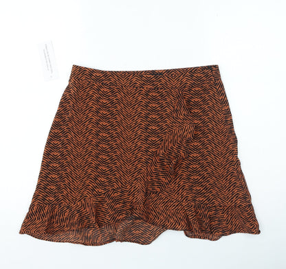 Missi London Womens Orange Animal Print Polyester Mini Skirt Size 12 Zip