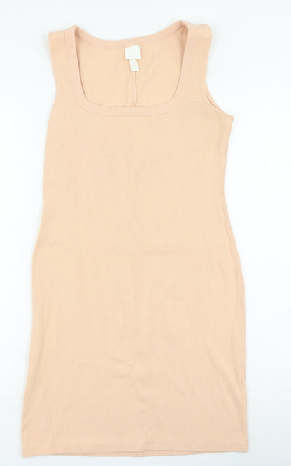 H&M Womens Pink Cotton Bodycon Size M Square Neck Pullover