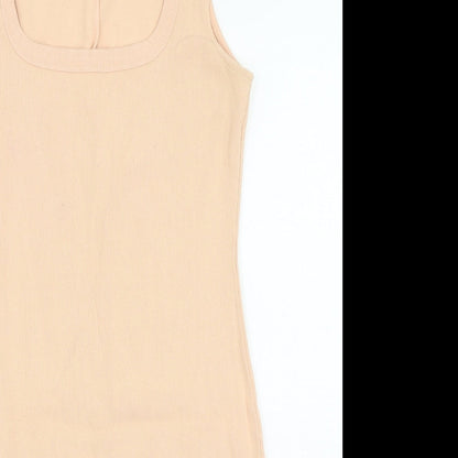 H&M Womens Pink Cotton Bodycon Size M Square Neck Pullover