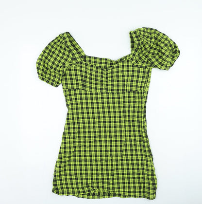 Noisy may Womens Yellow Plaid Cotton Bodycon Size L Sweetheart Zip