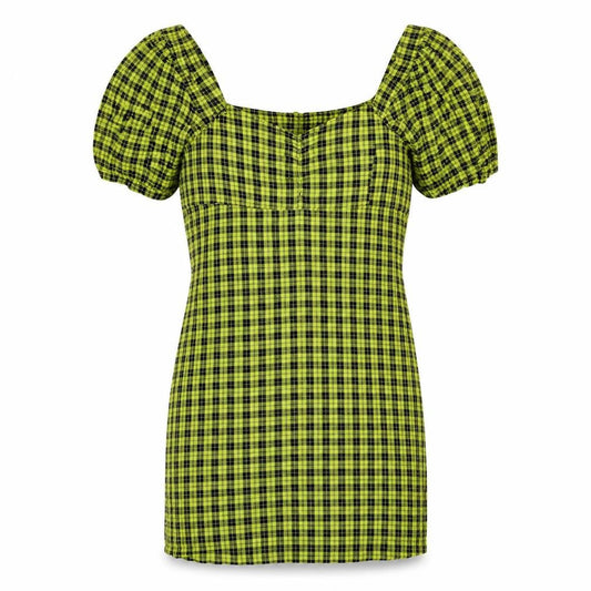 Noisy may Womens Yellow Plaid Cotton Bodycon Size L Sweetheart Zip