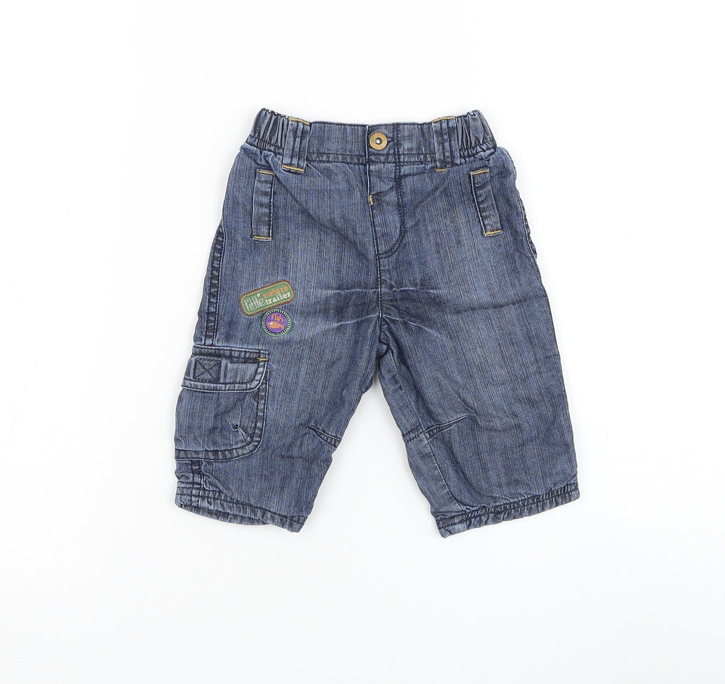 Marks and Spencer Boys Blue Cotton Capri Jeans Size 3-6 Months Button - Little Nature Trailer