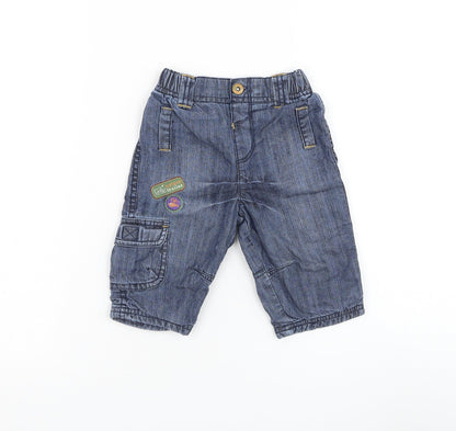Marks and Spencer Boys Blue Cotton Capri Jeans Size 3-6 Months Button - Little Nature Trailer