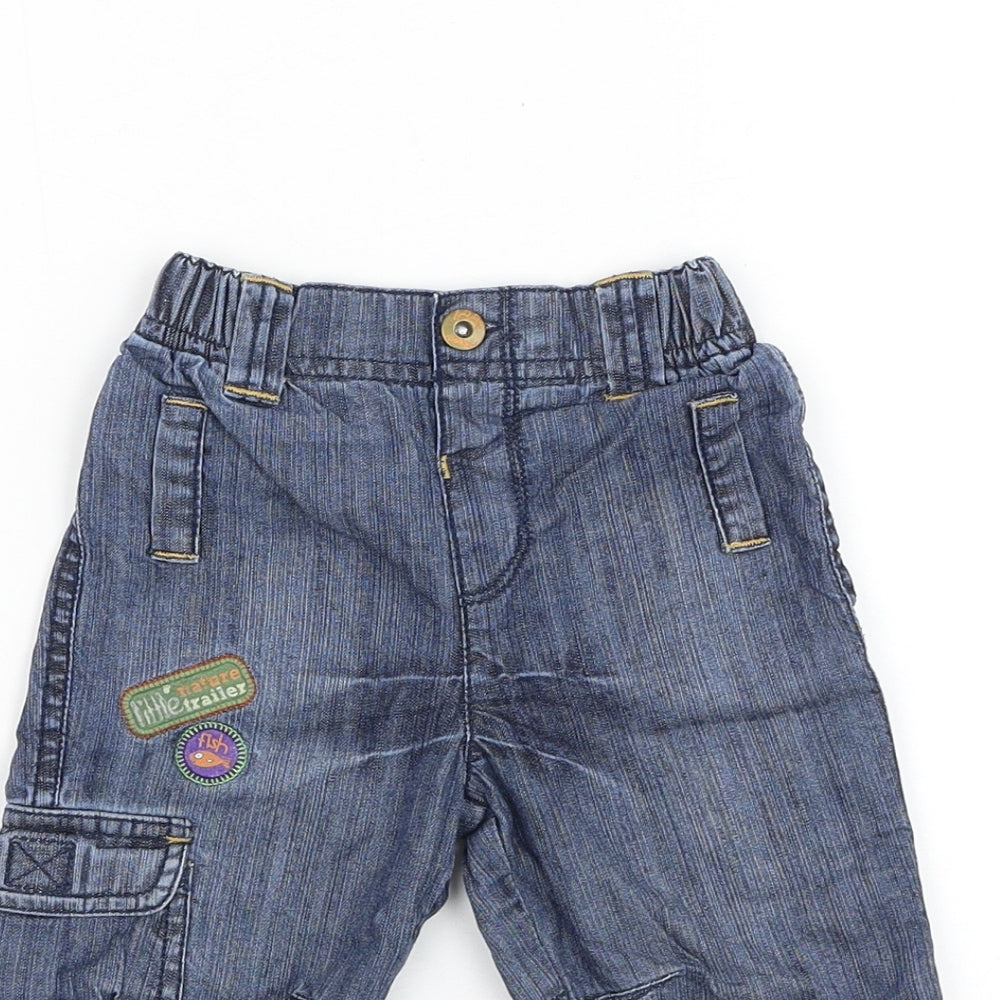 Marks and Spencer Boys Blue Cotton Capri Jeans Size 3-6 Months Button - Little Nature Trailer