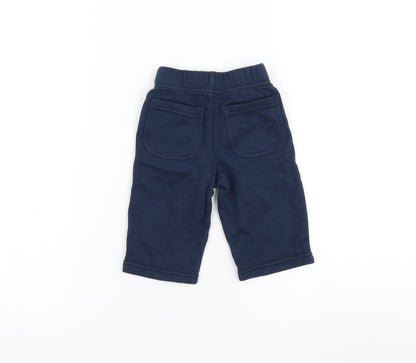 BHS Boys Blue Cotton Jogger Trousers Size 3-6 Months Drawstring