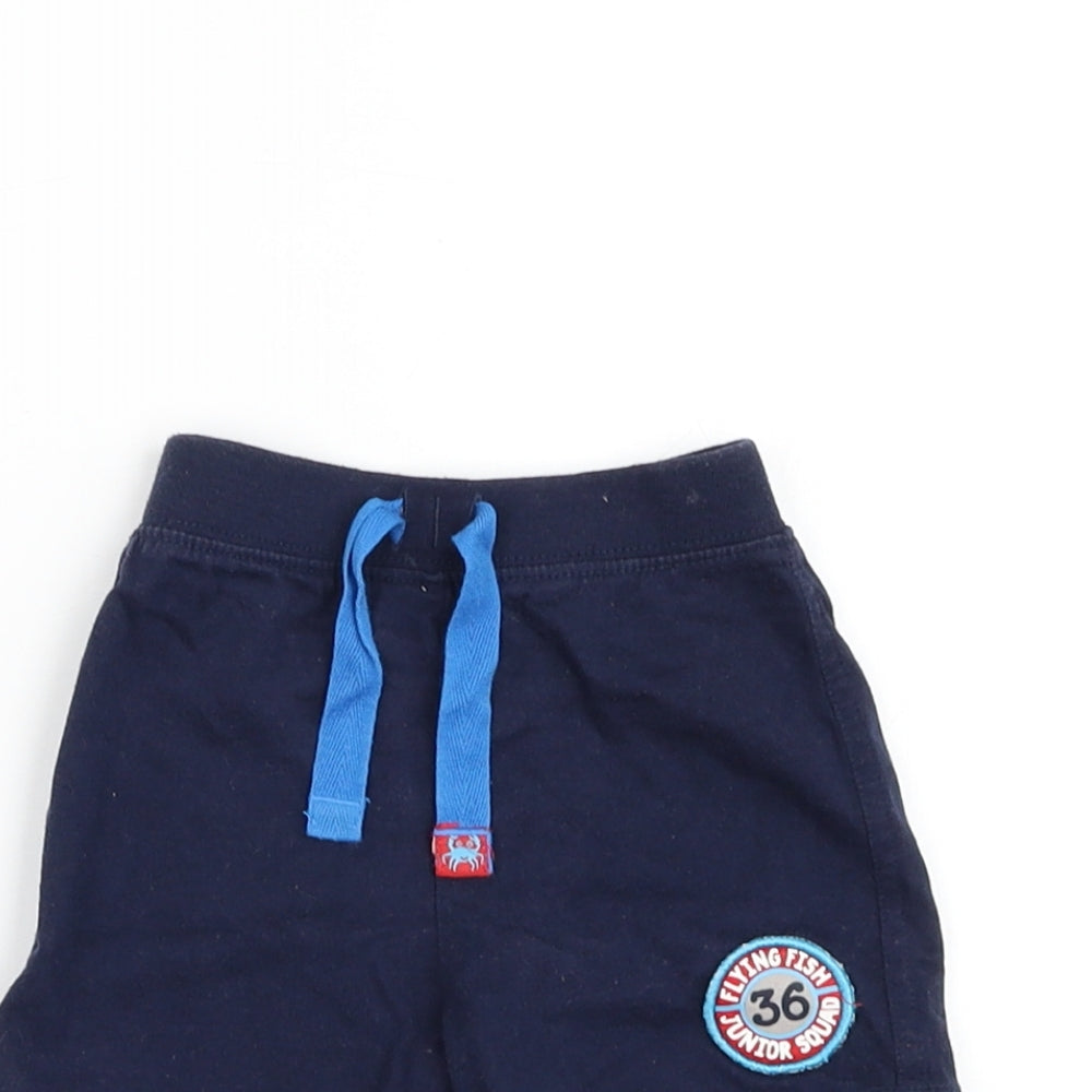 Mothercare Boys Blue Cotton Jogger Trousers Size 6-9 Months Drawstring - Flying Fish Junior Squad
