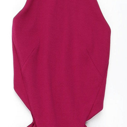 Topshop Womens Purple Polyester Bodycon Size 6 Mock Neck Zip - Cut Out Waist