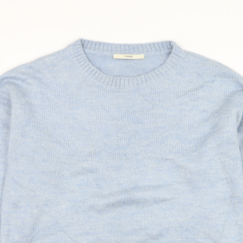 George Womens Blue Round Neck Acrylic Pullover Jumper Size 8