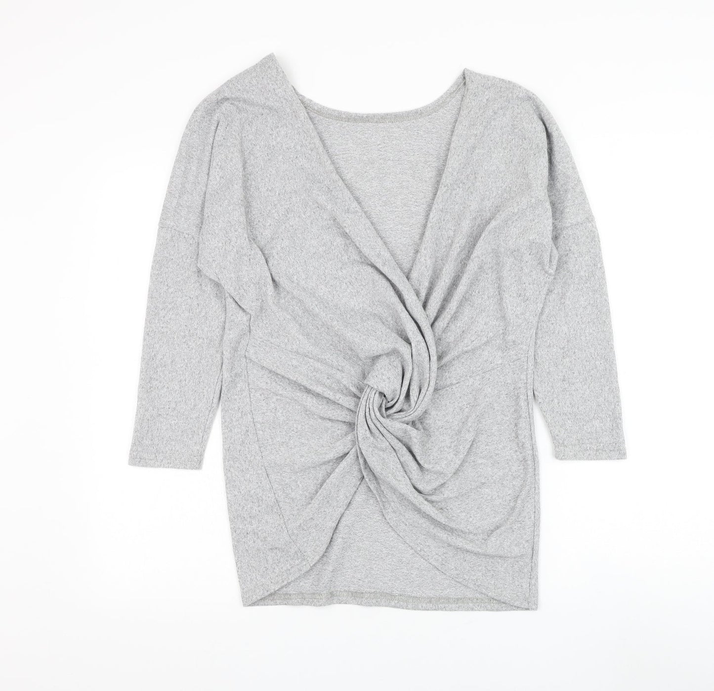 CBR Womens Grey V-Neck Polyester Cardigan Jumper Size S - Knot Front