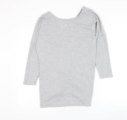 CBR Womens Grey V-Neck Polyester Cardigan Jumper Size S - Knot Front
