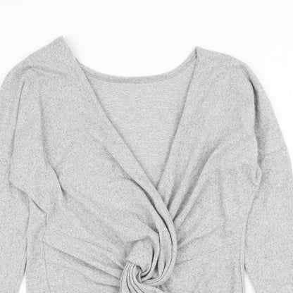 CBR Womens Grey V-Neck Polyester Cardigan Jumper Size S - Knot Front