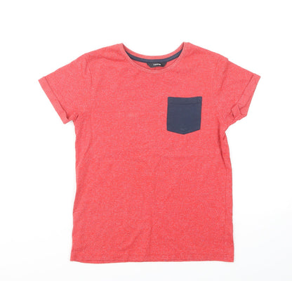 George Boys Red Cotton Basic T-Shirt Size 9-10 Years Round Neck Pullover - Pocket Detail