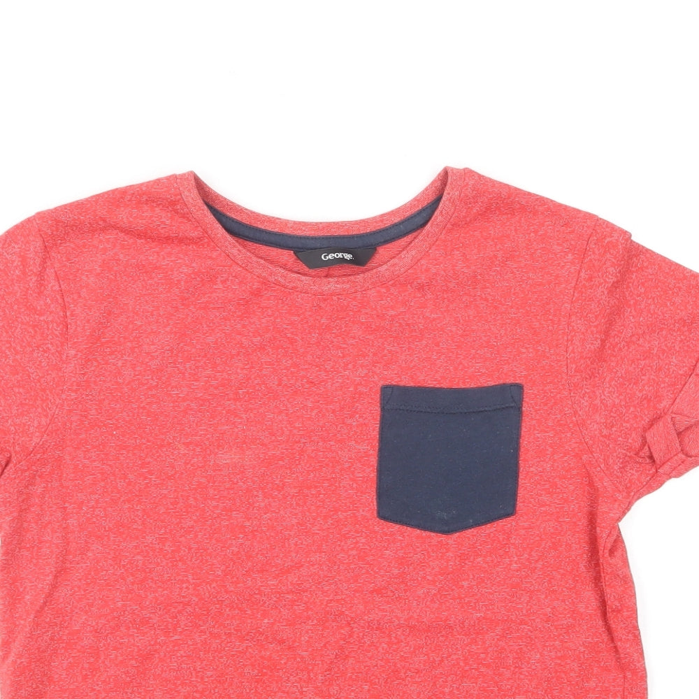 George Boys Red Cotton Basic T-Shirt Size 9-10 Years Round Neck Pullover - Pocket Detail