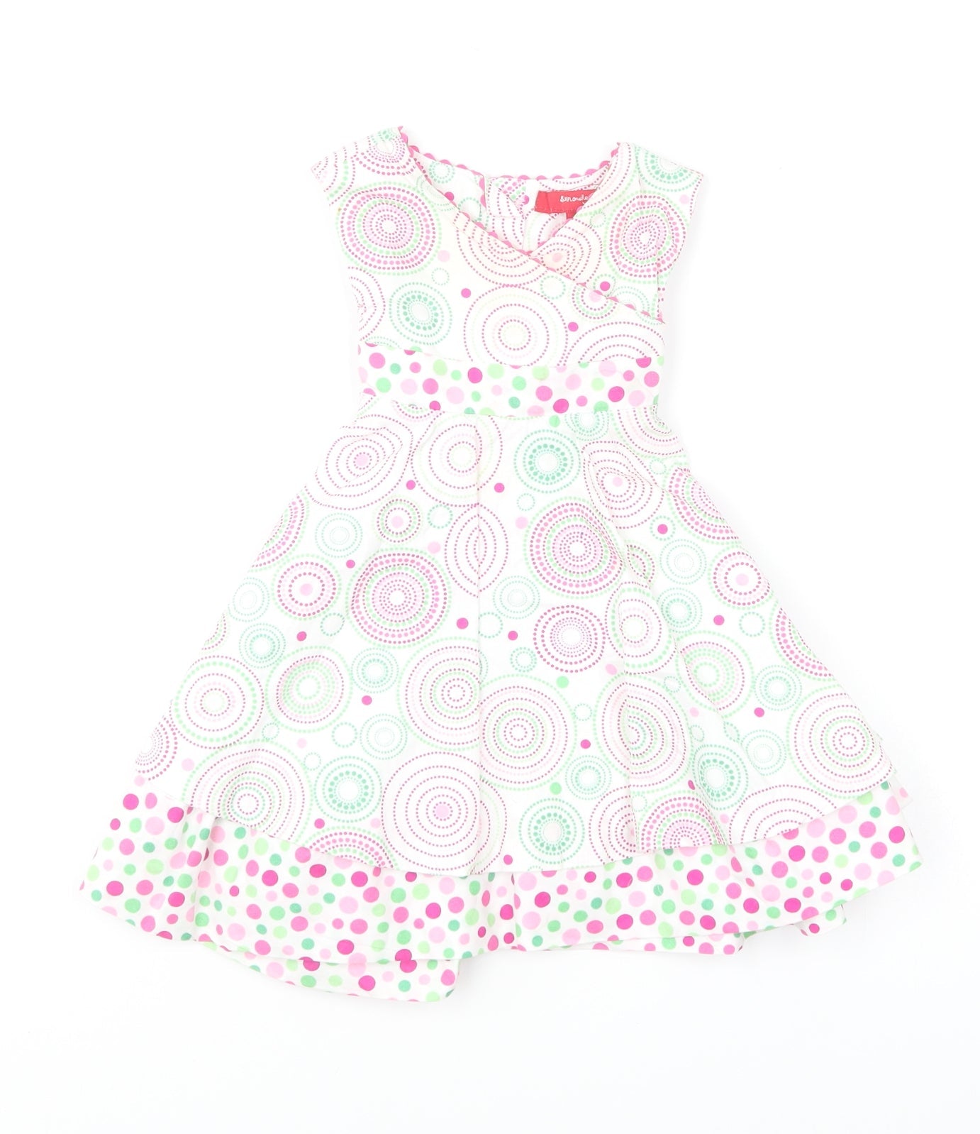 Strawberry Faire Girls Multicoloured Geometric Cotton Skater Dress Size 18 Months Round Neck Button
