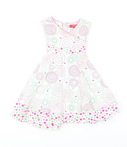 Strawberry Faire Girls Multicoloured Geometric Cotton Skater Dress Size 18 Months Round Neck Button