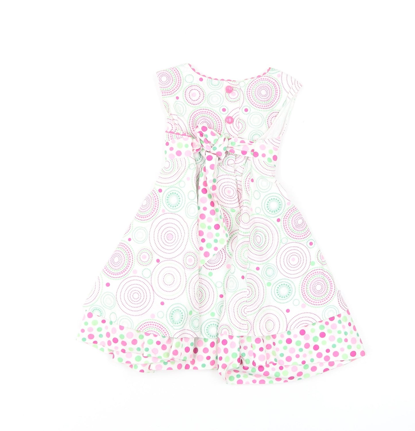 Strawberry Faire Girls Multicoloured Geometric Cotton Skater Dress Size 18 Months Round Neck Button