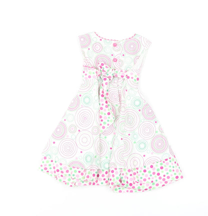 Strawberry Faire Girls Multicoloured Geometric Cotton Skater Dress Size 18 Months Round Neck Button