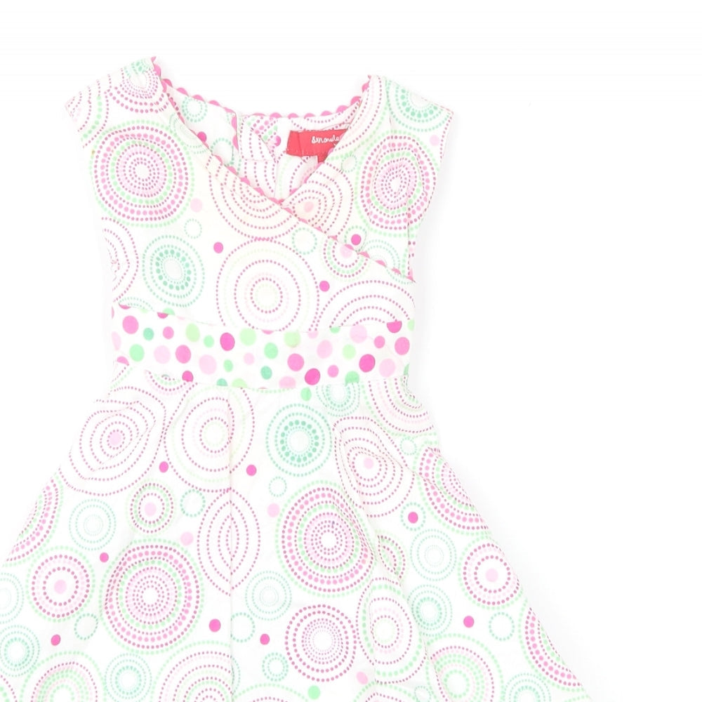 Strawberry Faire Girls Multicoloured Geometric Cotton Skater Dress Size 18 Months Round Neck Button