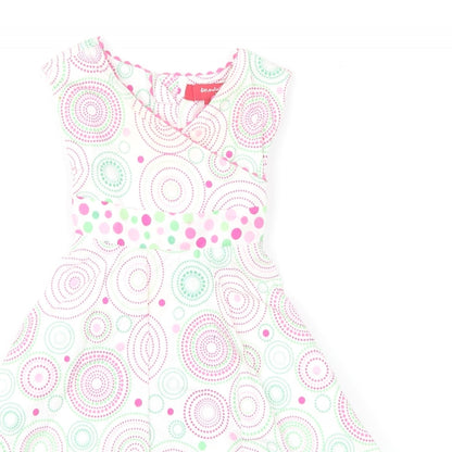 Strawberry Faire Girls Multicoloured Geometric Cotton Skater Dress Size 18 Months Round Neck Button