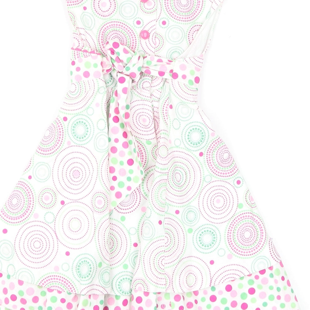 Strawberry Faire Girls Multicoloured Geometric Cotton Skater Dress Size 18 Months Round Neck Button
