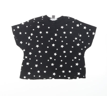 Primark Girls Black Geometric Cotton Cropped T-Shirt Size 2XS Round Neck Pullover - Star Print