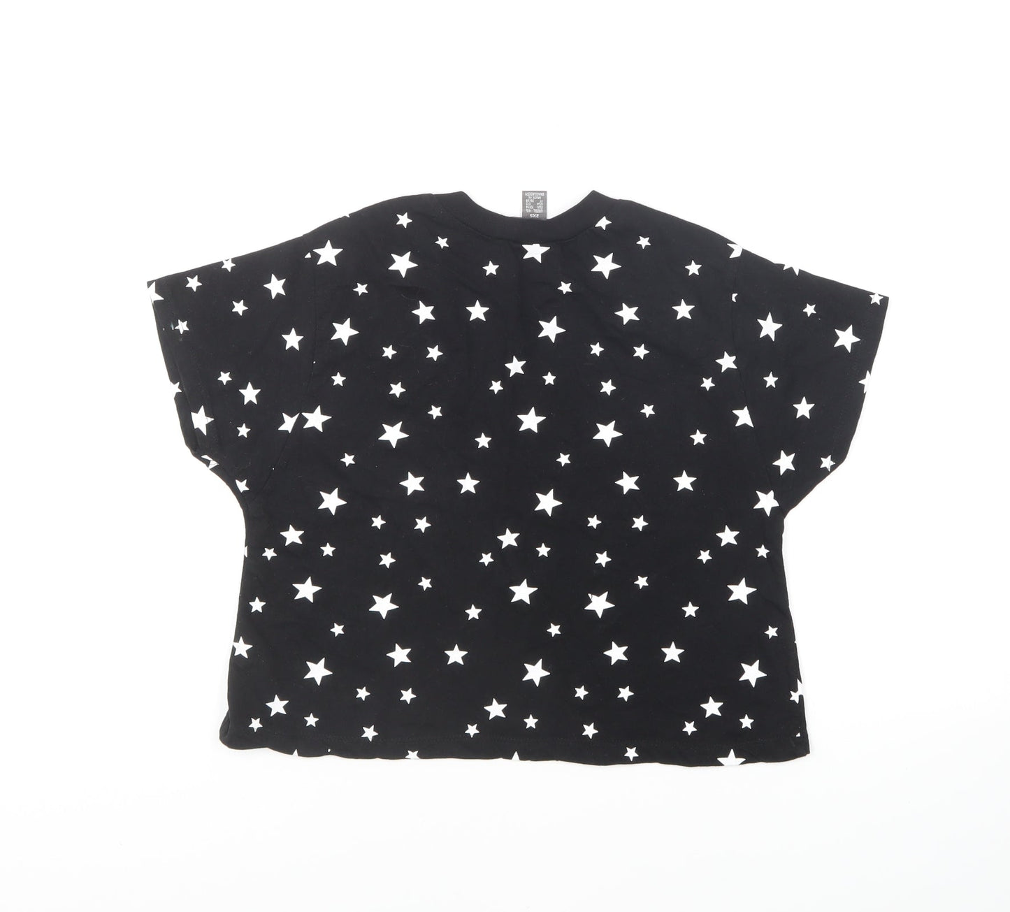 Primark Girls Black Geometric Cotton Cropped T-Shirt Size 2XS Round Neck Pullover - Star Print