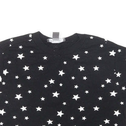Primark Girls Black Geometric Cotton Cropped T-Shirt Size 2XS Round Neck Pullover - Star Print