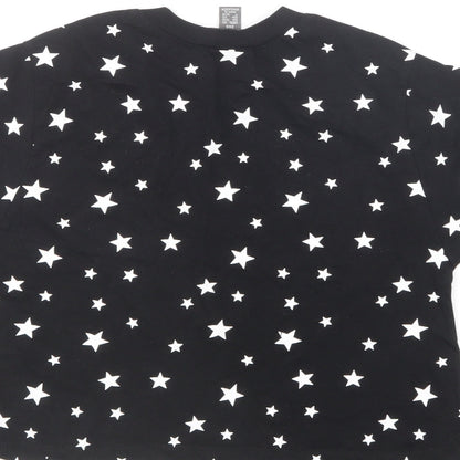 Primark Girls Black Geometric Cotton Cropped T-Shirt Size 2XS Round Neck Pullover - Star Print